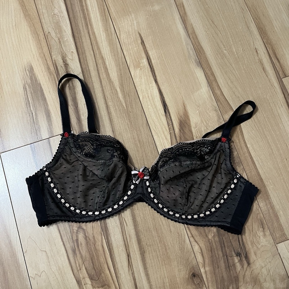 Tutti Rouge Jessica Bra 36D Underwire B2241 Black W/nude Lining No Padding